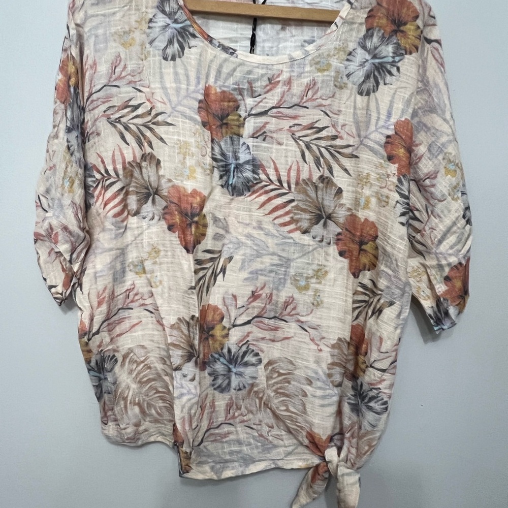 Charlies Cream Floral Tie-Front Blouse